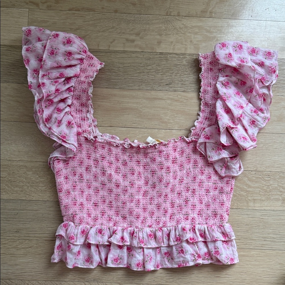 Floral Pink Ruffle Top